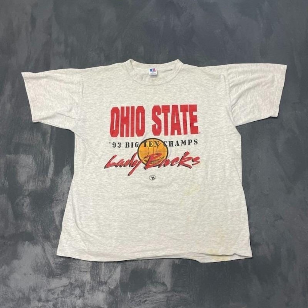 Vintage Ohio State Lady Bucks Graphic T-Shirt Men XL Grey 90s Russell Athletic